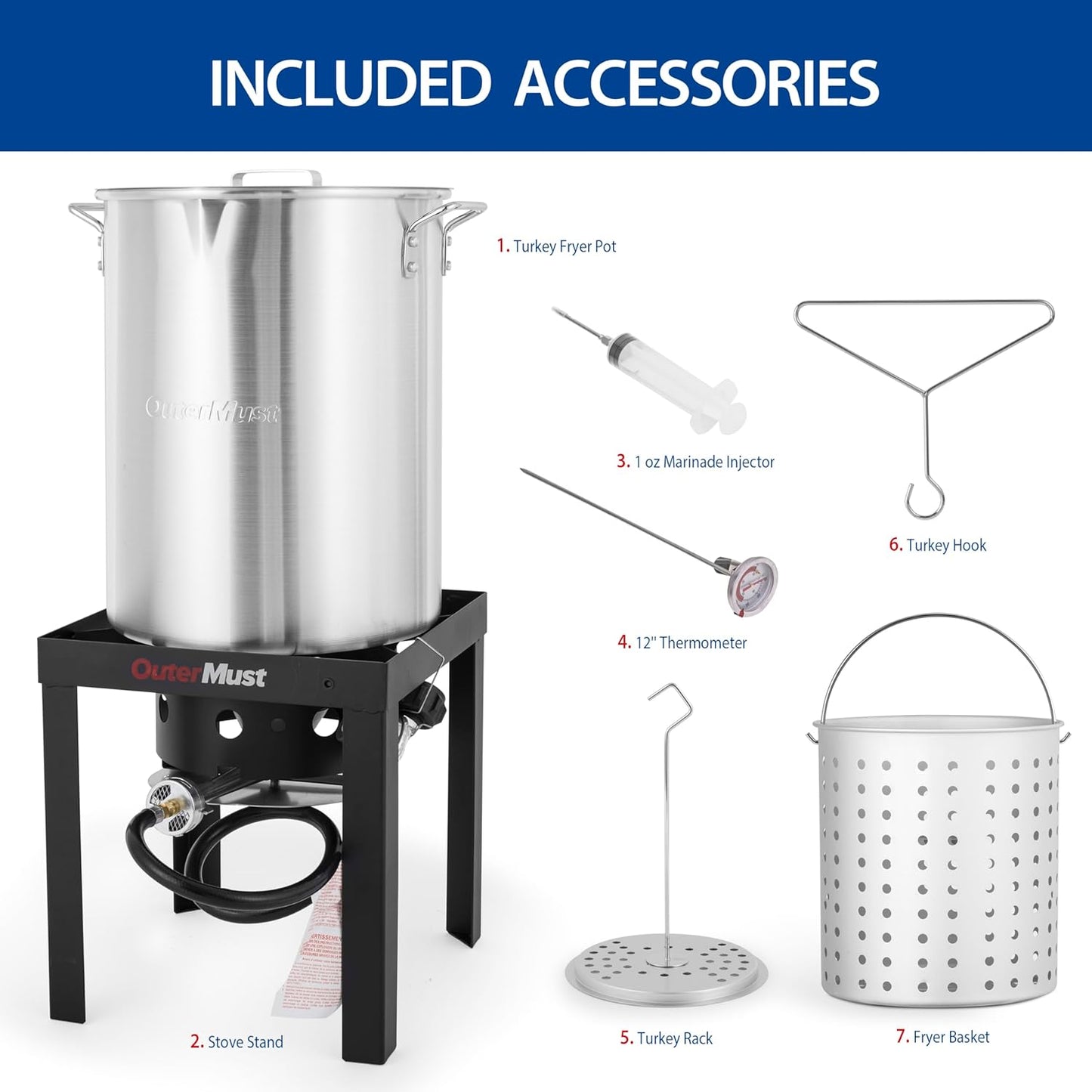 30 QT. Outdoor Fryer 50,000 BTU Turkey Fryer Set and Seafood Boil with Perforaed Basket, Ideal Outdoor Cooker for Turkey, Crawfish, Crab, Shrimp, Lobster for Thanksgiving Gathering