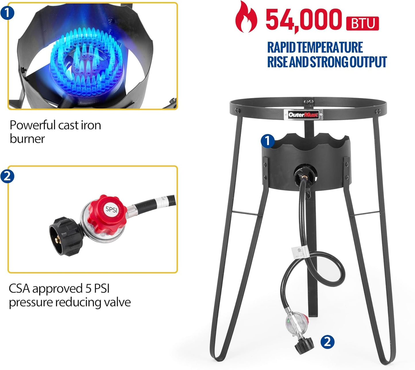 Outdoor Cooker with Iron Wok and Propane Burner, 54,000 BTU Gas Stove for Backyard, BBQ