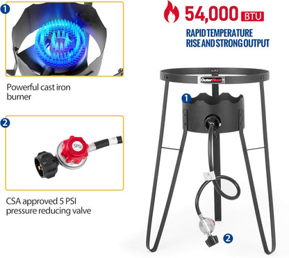 Outdoor Cooker with Iron Wok and Propane Burner, 54,000 BTU Gas Stove for Backyard, BBQ