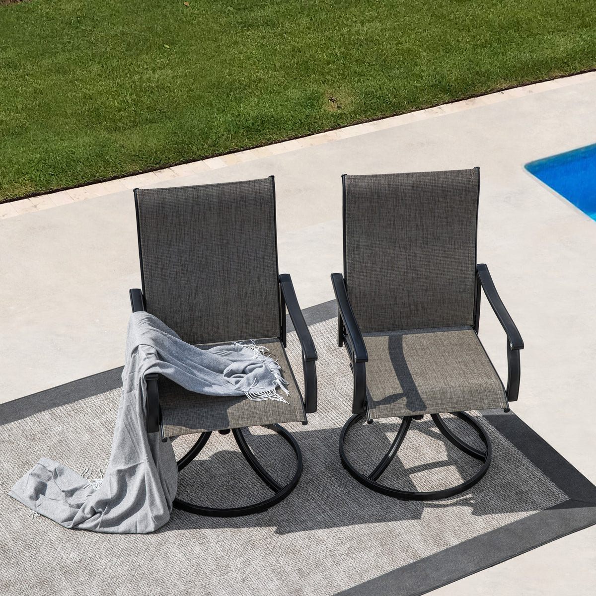 Sour Citrus Swivel Patio Dining Chairs, Textilene Fabric Iron Indoor/Outdoor Dining Chairs Patio Dining Set of 2 for Lawn, Poolside, Garden, Backyard, Brown