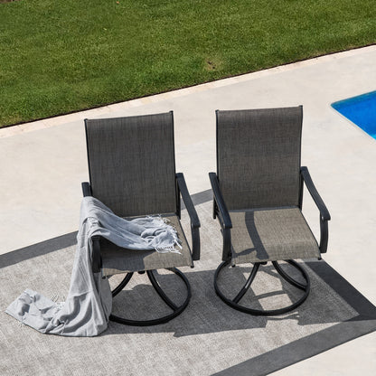 Sour Citrus Swivel Patio Dining Chairs, Textilene Fabric Iron Indoor/Outdoor Dining Chairs Patio Dining Set of 2 for Lawn, Poolside, Garden, Backyard, Brown