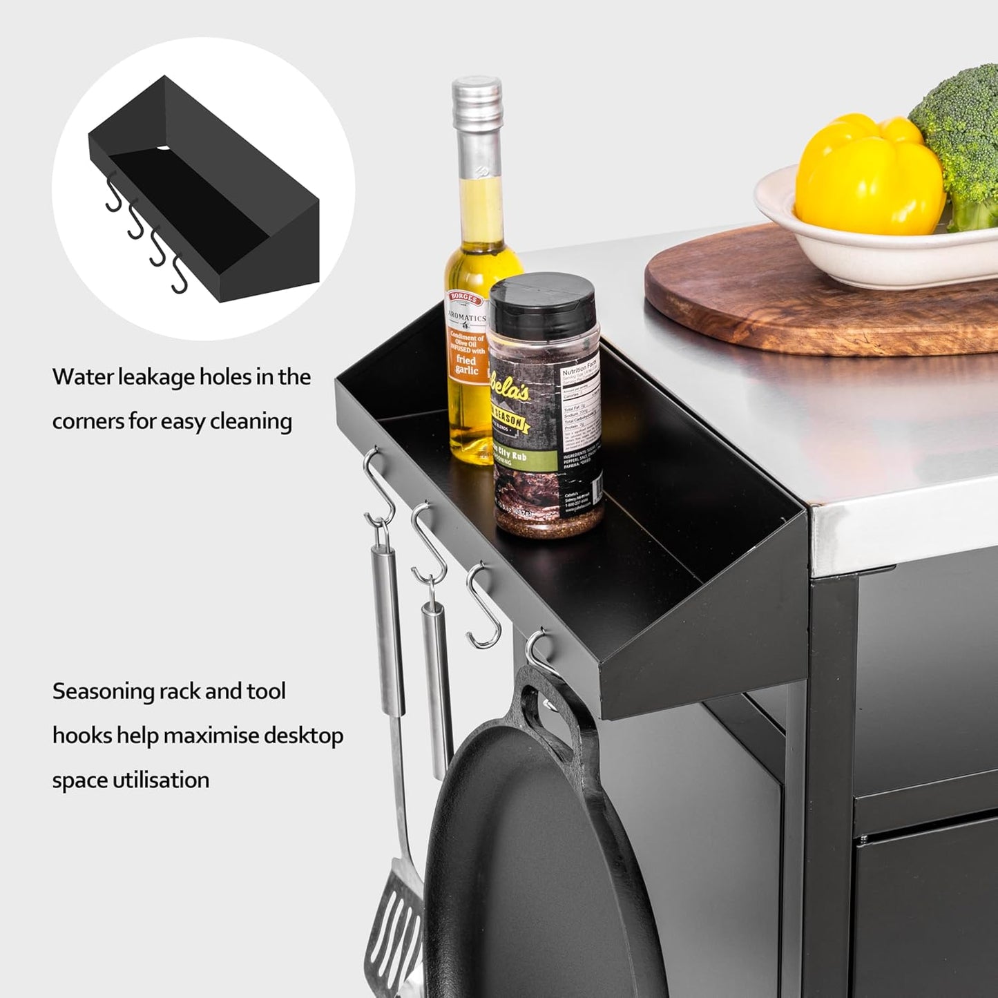 Outdoor Kitchen Cabinet, Moveable Outdoor Prep Table & Bar for Grilling and Pizza Oven