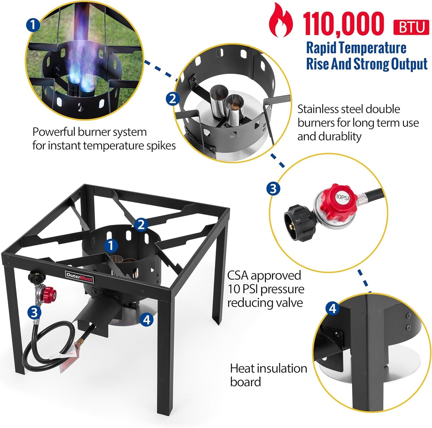 80 Qt. Crawfish Boiler with Burner 110,000BTU, Aluminuml Pot and 10 PSI Regulator for Cooking