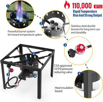 80 Qt. Crawfish Boiler with Burner 110,000BTU, Aluminuml Pot and 10 PSI Regulator for Cooking