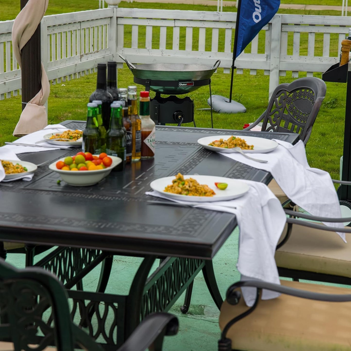 Outdoor Cooker with Iron Wok and Propane Burner, 54,000 BTU Gas Stove for Backyard, BBQ