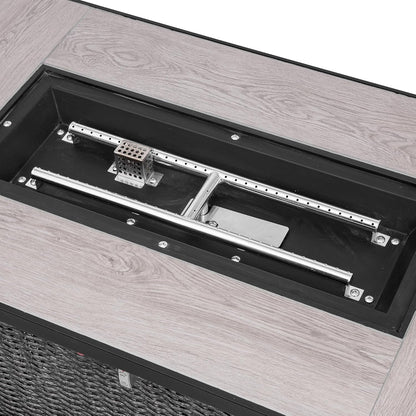 42 Inch Propane Fire Pit Table, 50,000 BTU Hand-Woven Rattan Outdoor Fire Pit with Lid & Blue Glass Bead for Patio, Garden