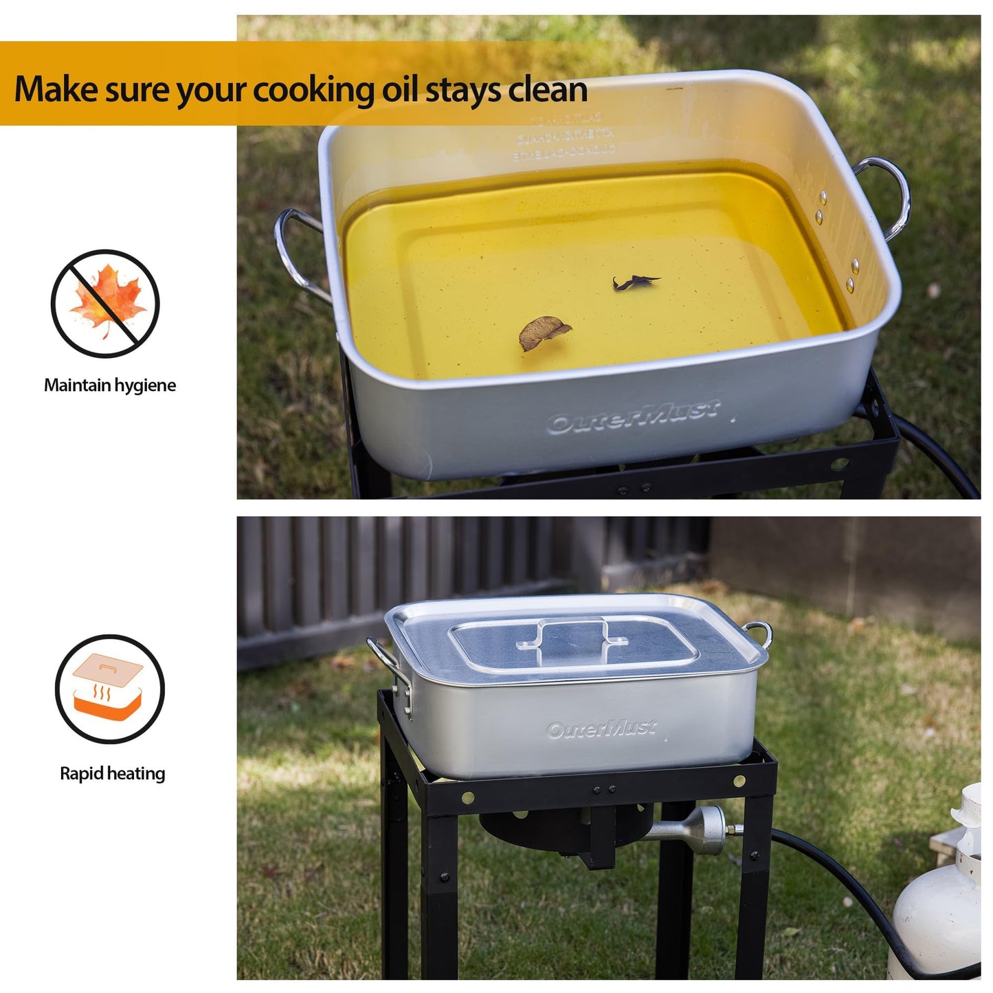 58,000 BTU Outdoor Fish Fryer with 2 Inner Baskets,  Lid for Frying Fish, Chicken Wings