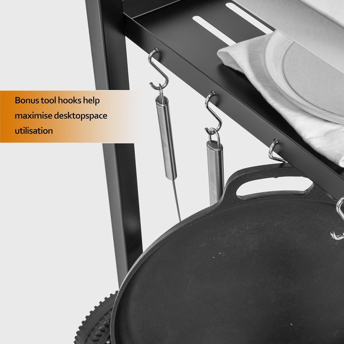 Outdoor Grill Crat with 3-Shelf Dining Table with Wheel and Tool Hooks for BBQ, Garden Cooking