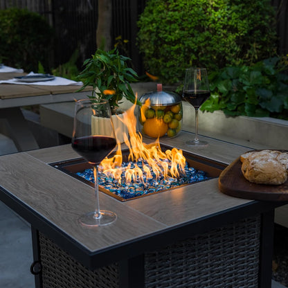 30 Inch Propane Fire Pit Table  50,000 BTU with Cover, Lid & Glass Bead for Garden, Backyard