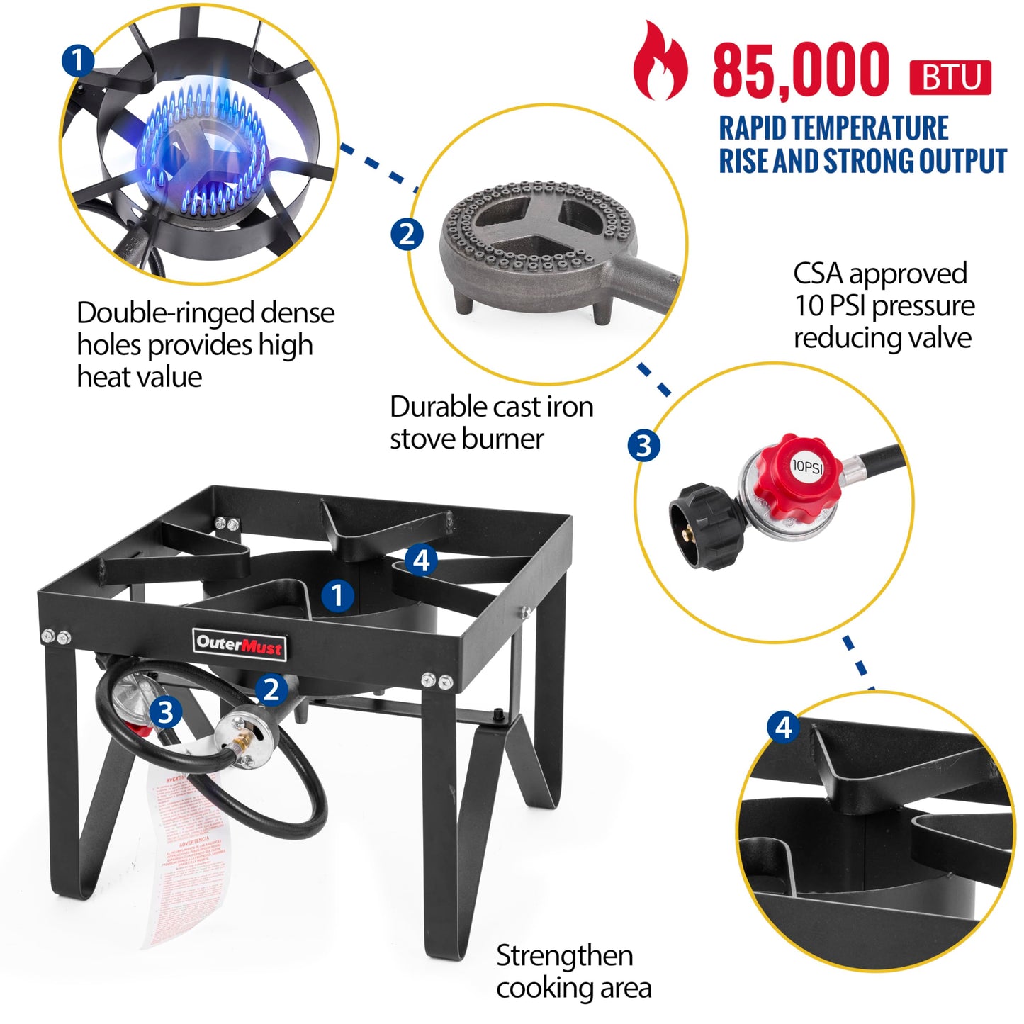 Outdoor Propane Burner Camping Stove Gas Burner with Adjustable Legs Ideal for Camping, Home Brewing, Turkey Frying and Maple Syrup Boiling