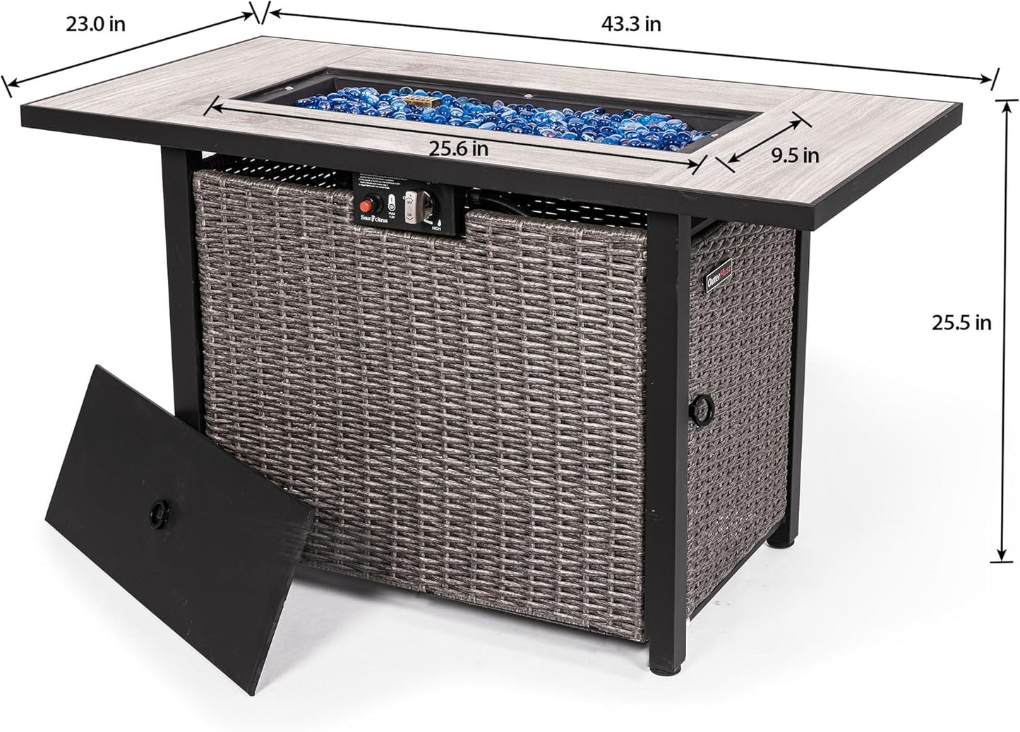 42 Inch Propane Fire Pit Table, 50,000 BTU with Cover, Lid& Blue Glass Bead for Patio,Garden