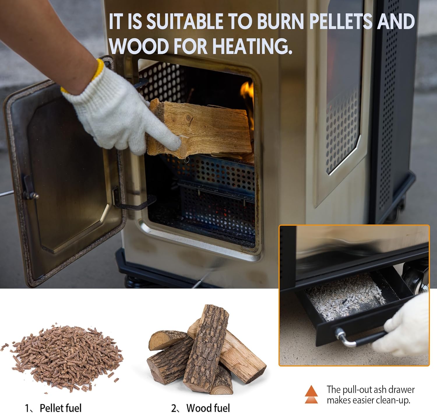 110,000 BTU Pellet Patio Heater for Outdoor Use with Tempered Glass Window and Pellet Hopper Ideal for Backyard Balcony 6-8 people