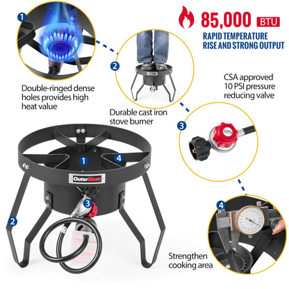 Outdoor Propane Burner Camping Stove Gas Burner with Adjustable Legs Ideal for Camping, Home Brewing, Turkey Frying and Maple Syrup Boiling