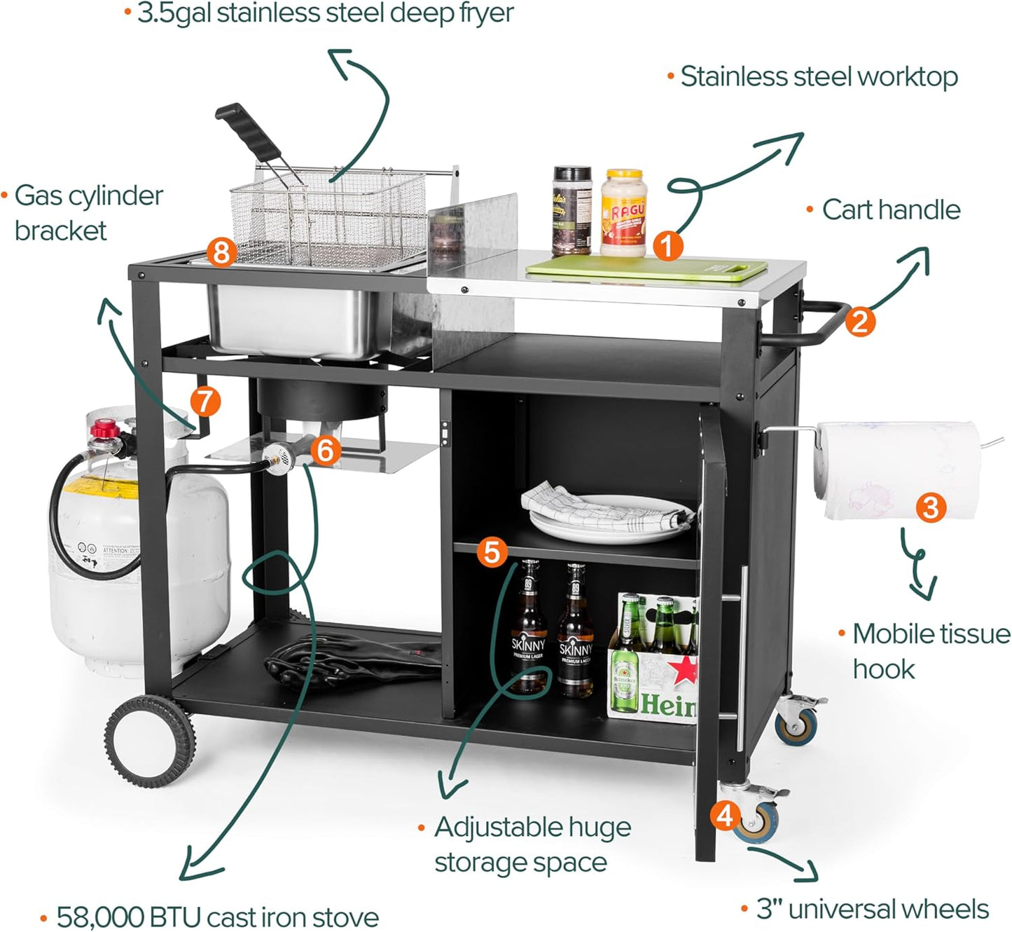 85,000 BTU Outdoor Kitchen Station with Stainless Steel Top for Fish & Turkey Frying