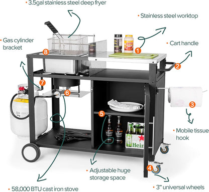 85,000 BTU Outdoor Kitchen Station with Stainless Steel Top for Fish & Turkey Frying