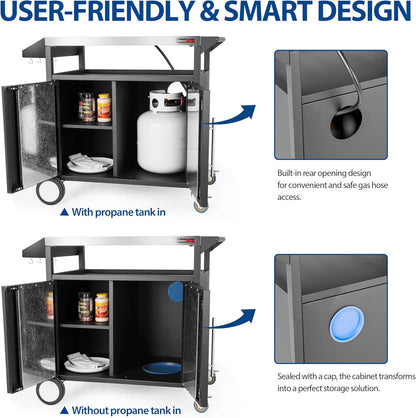 Outdoor Kitchen Cabinet, Moveable Outdoor Prep Table & Bar for Grilling and Pizza Oven