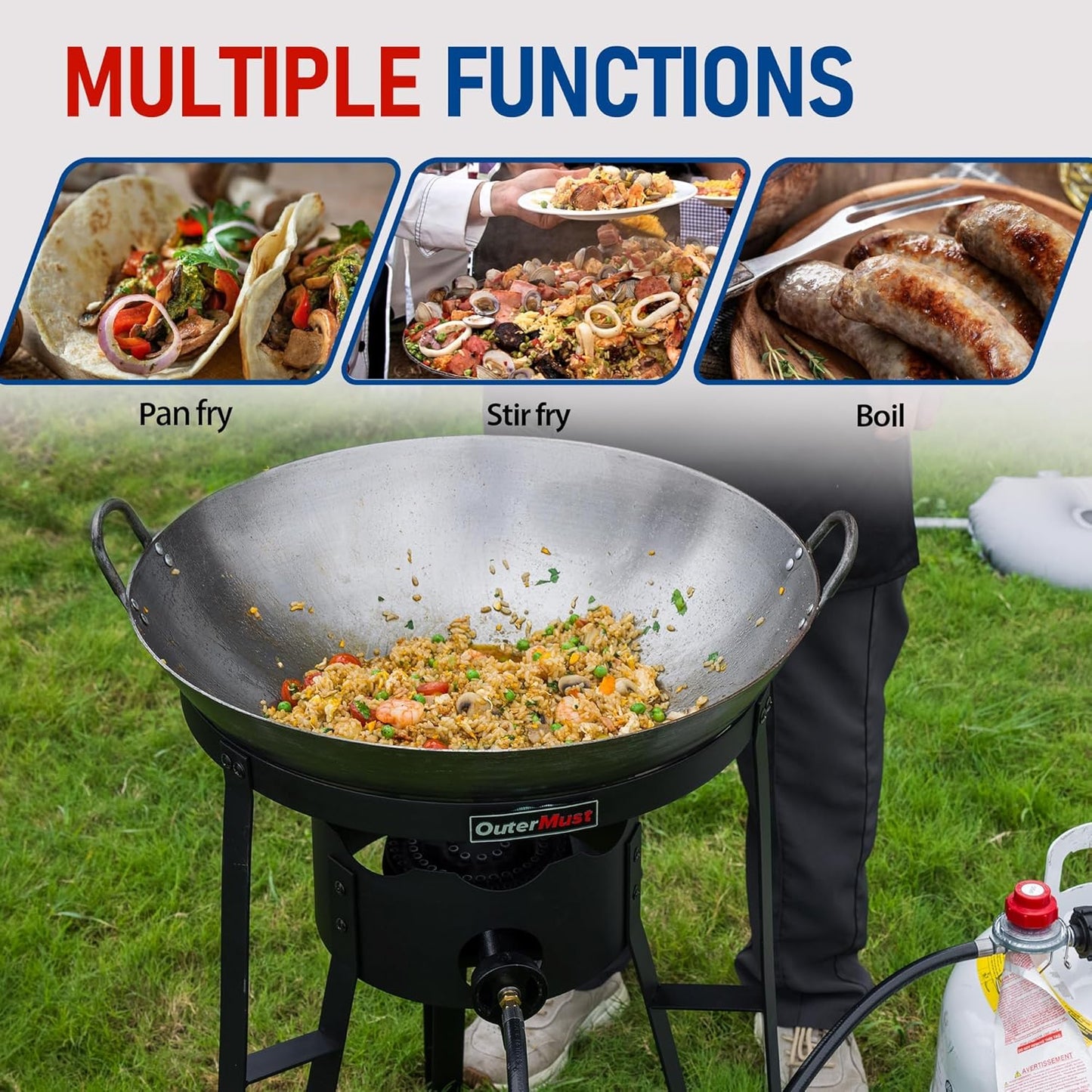 Outdoor Cooker with Iron Wok and Propane Burner, 54,000 BTU Gas Stove for Backyard, BBQ