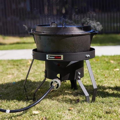 Gas Stove Propane Burner with Regulator and Cast Iron Braided Holes (single) for Outdoor Cooking, Camping and Seafood Boil