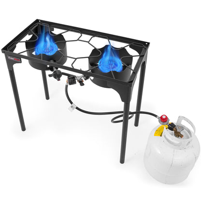OuterMust 2 Burner Propane Gas Stove with 0-3 PSI Adjustable Regulator and Removable Legs for Home Brewing, Camping