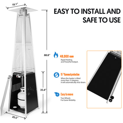 48,000 BTU Pyramid Patio Heater for Outdoor Use with Cover and Wheel for Backyard Balcony 6-8 people