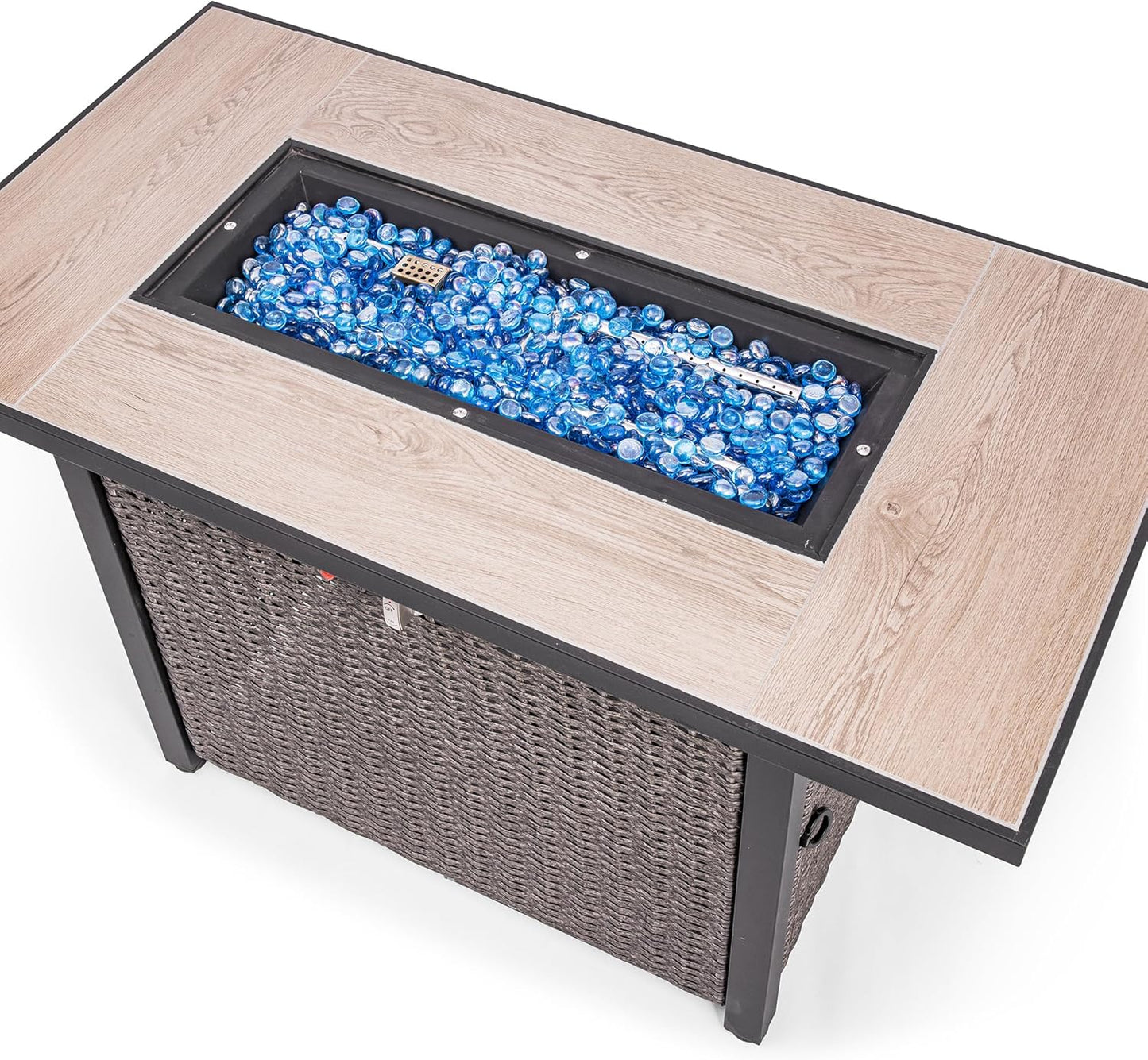 42 Inch Propane Fire Pit Table, 50,000 BTU with Cover, Lid& Blue Glass Bead for Patio,Garden