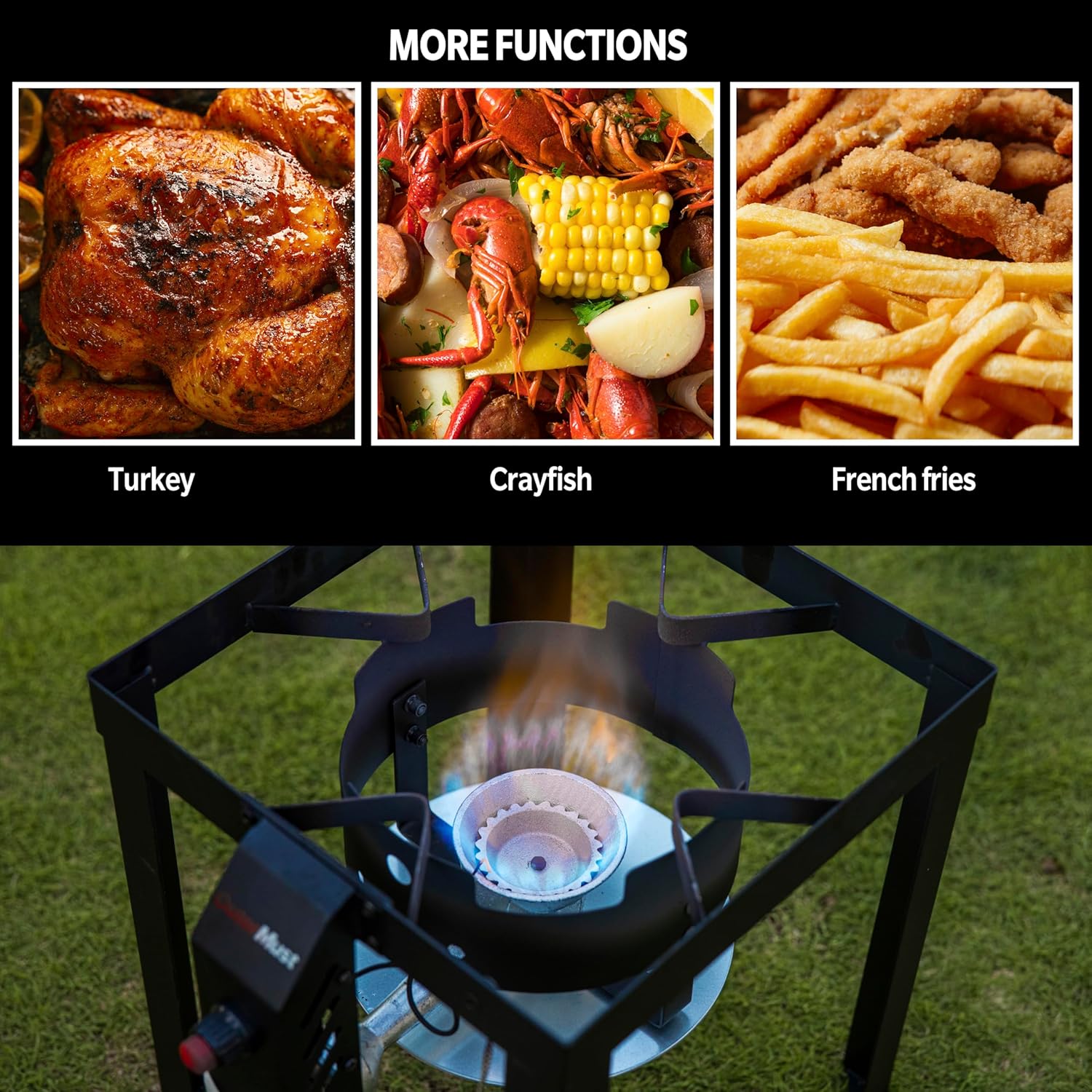 30 QT. Outdoor Fryer 50,000 BTU Turkey Fryer Set and Seafood Boil with Perforaed Basket, Ideal Outdoor Cooker for Turkey, Crawfish, Crab, Shrimp, Lobster for Thanksgiving Gathering