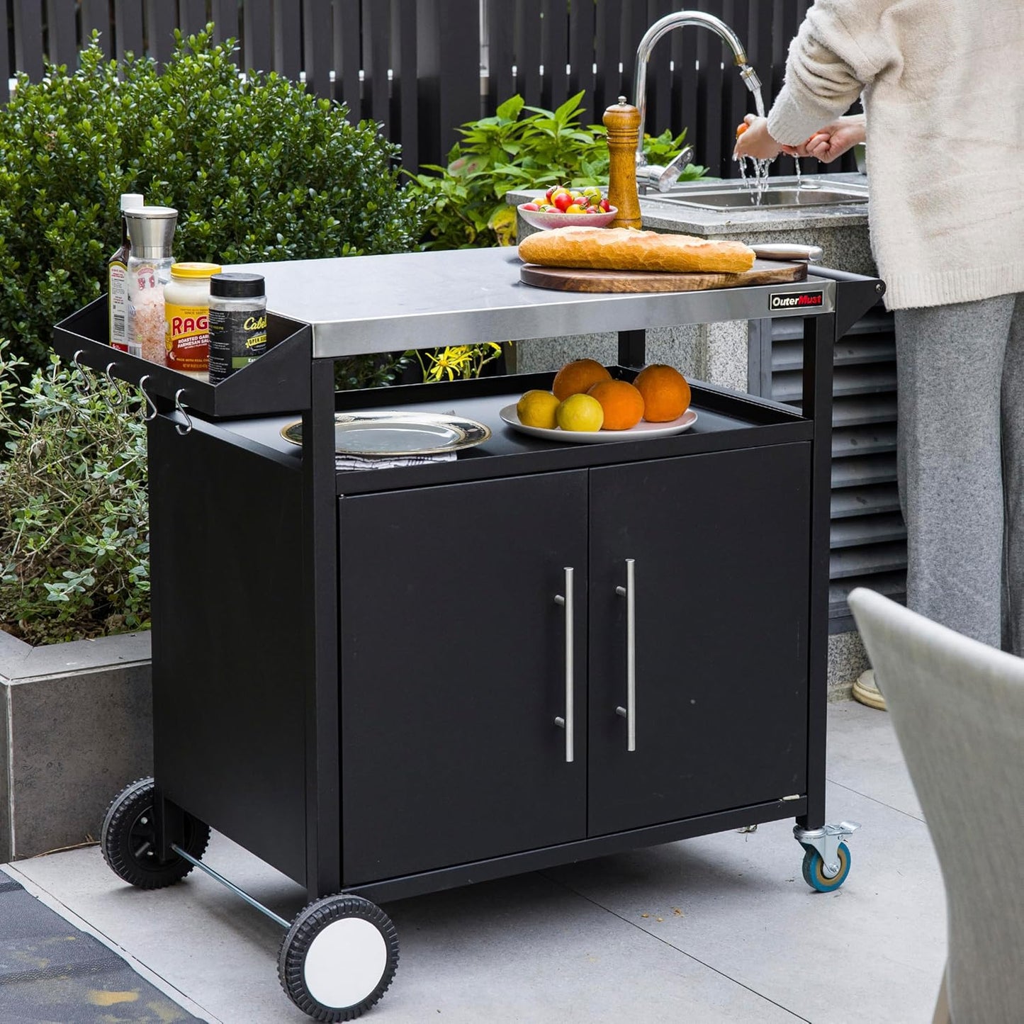 Outdoor Kitchen Cabinet, Moveable Outdoor Prep Table & Bar for Grilling and Pizza Oven