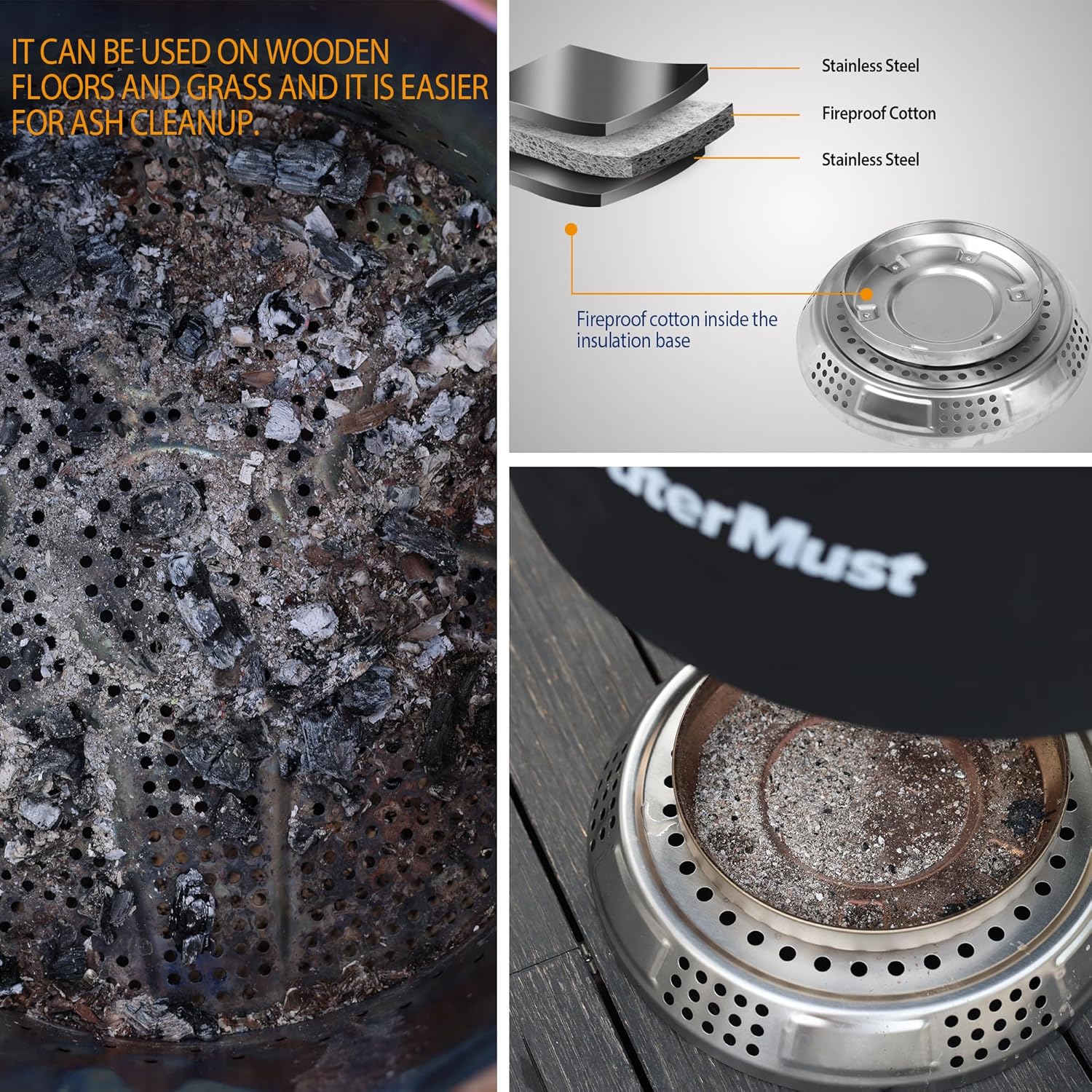 24 Inch Smokeless Fire Pit for Outside with Stand Wood Burning Outdoor Fireplace with Ash Pan for 5-7 Persons Stainless Steel Portable Bonefire for Patio, Deck, Backyard & Camping