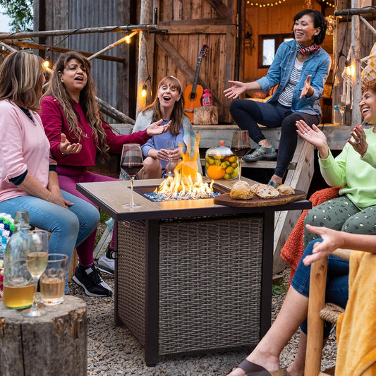 30 Inch Propane Fire Pit Table 50,000 BTU with Cover, Lid &amp; Glass Bead for Garden, Backyard 