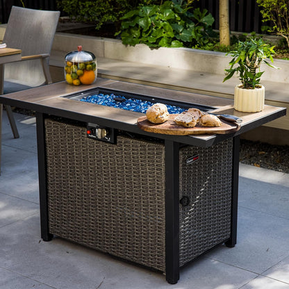 42 Inch Propane Fire Pit Table, 50,000 BTU with Cover, Lid& Blue Glass Bead for Patio,Garden