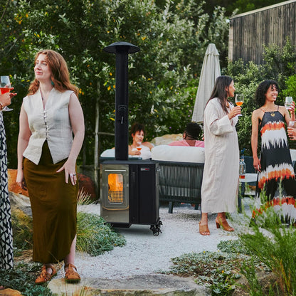 110,000 BTU Pellet Patio Heater for Outdoor Use with Tempered Glass Window and Pellet Hopper Ideal for Backyard Balcony 6-8 people