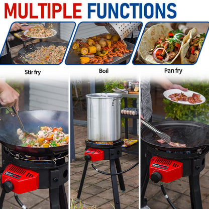 Outdoor Cooker Wok Station with Iron Wok, Electronic Ignition and Propane Burner 54000 BTU for BBQ, Backyard