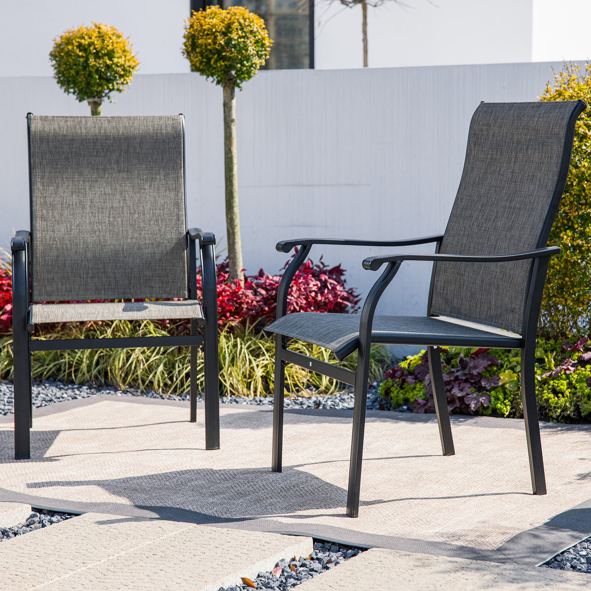 Sour Citrus Patio Dining Chairs, Textilene Fabric Iron Indoor/Outdoor Dining Chairs Patio Dining Set of 2 for Lawn, Poolside, Garden, Backyard, Brown