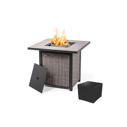 30 Inch Propane Fire Pit Table  50,000 BTU with Cover, Lid & Glass Bead for Garden, Backyard
