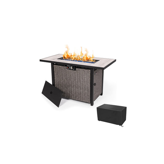 42 Inch Propane Fire Pit Table, 50,000 BTU with Cover, Lid& Blue Glass Bead for Patio,Garden