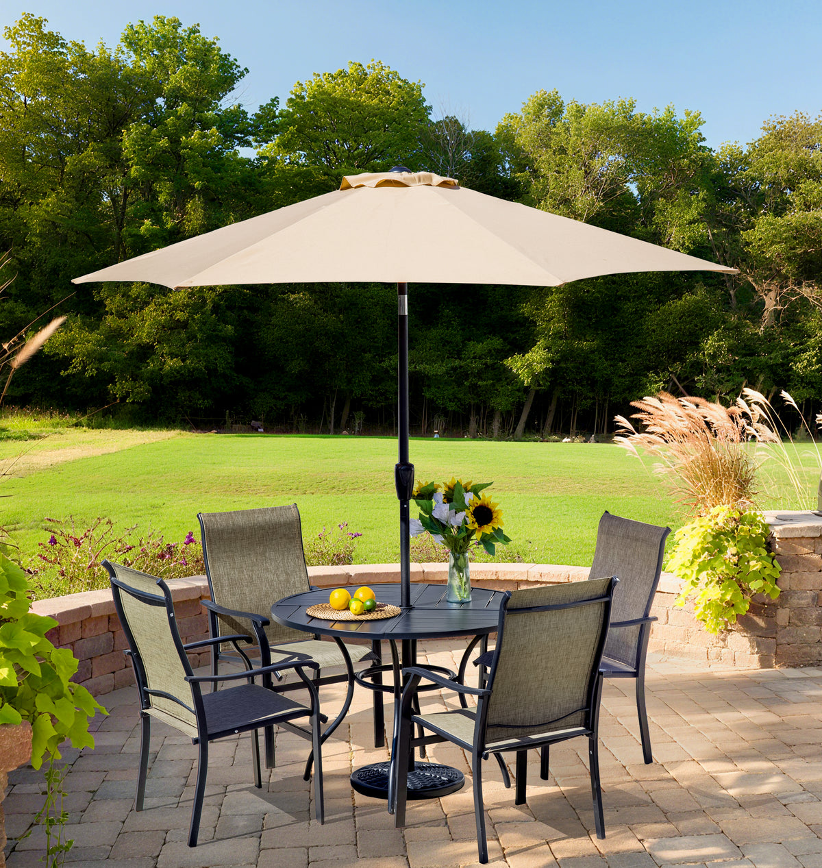 Sour Citrus Patio Dining Chairs, Textilene Fabric Iron Indoor/Outdoor Dining Chairs Patio Dining Set of 4 for Lawn, Poolside, Garden, Backyard, Brown
