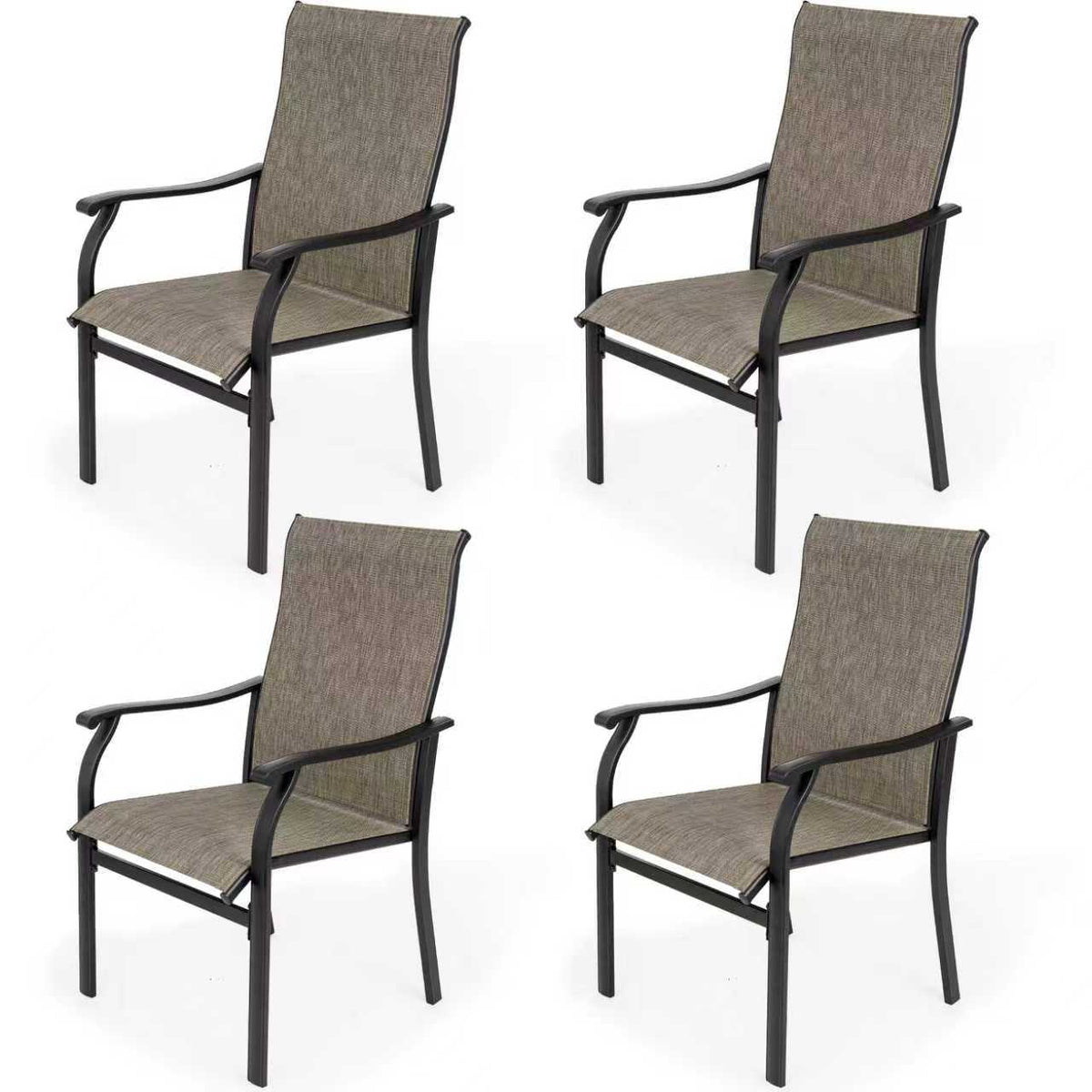 Sour Citrus Patio Dining Chairs, Textilene Fabric Iron Indoor/Outdoor Dining Chairs Patio Dining Set of 4 for Lawn, Poolside, Garden, Backyard, Brown