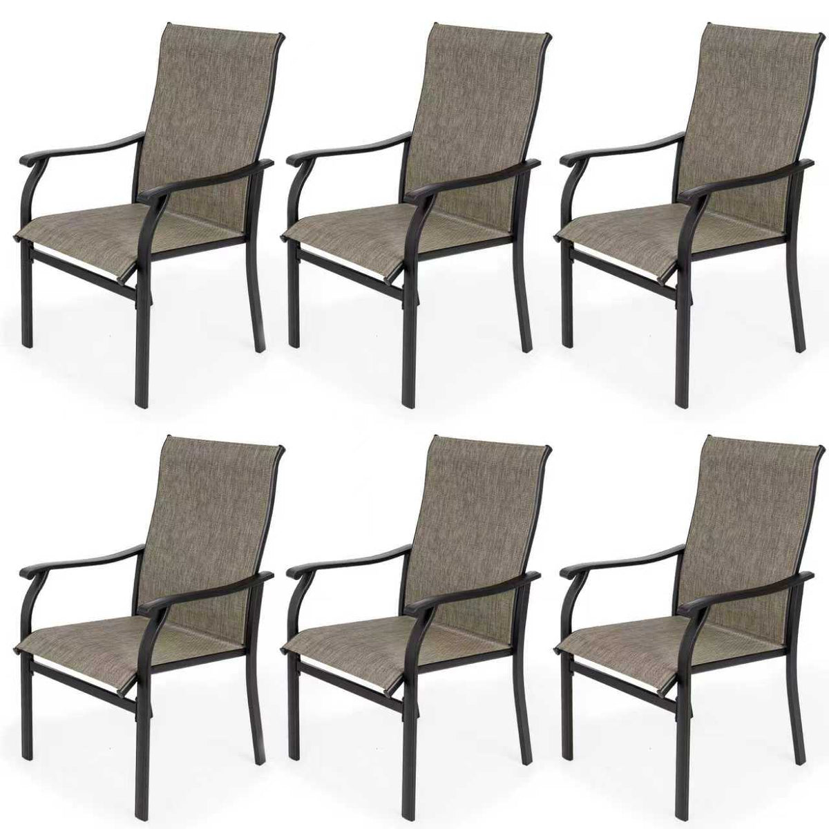 Sour Citrus Patio Dining Chairs, Textilene Fabric Iron Indoor/Outdoor Dining Chairs Patio Dining Set of 6 for Lawn, Poolside, Garden, Backyard, Brown