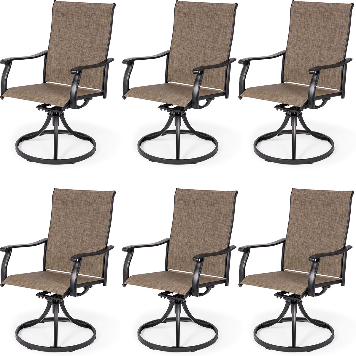 Sour Citrus Swivel Patio Dining Chairs, Textilene Fabric Iron Indoor/Outdoor Dining Chairs Patio Dining Set of 6 for Lawn, Poolside, Garden, Backyard, Brown