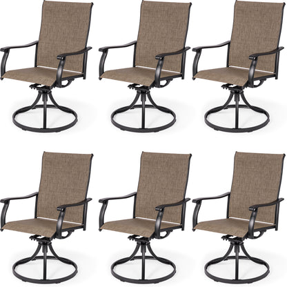 Sour Citrus Swivel Patio Dining Chairs, Textilene Fabric Iron Indoor/Outdoor Dining Chairs Patio Dining Set of 6 for Lawn, Poolside, Garden, Backyard, Brown