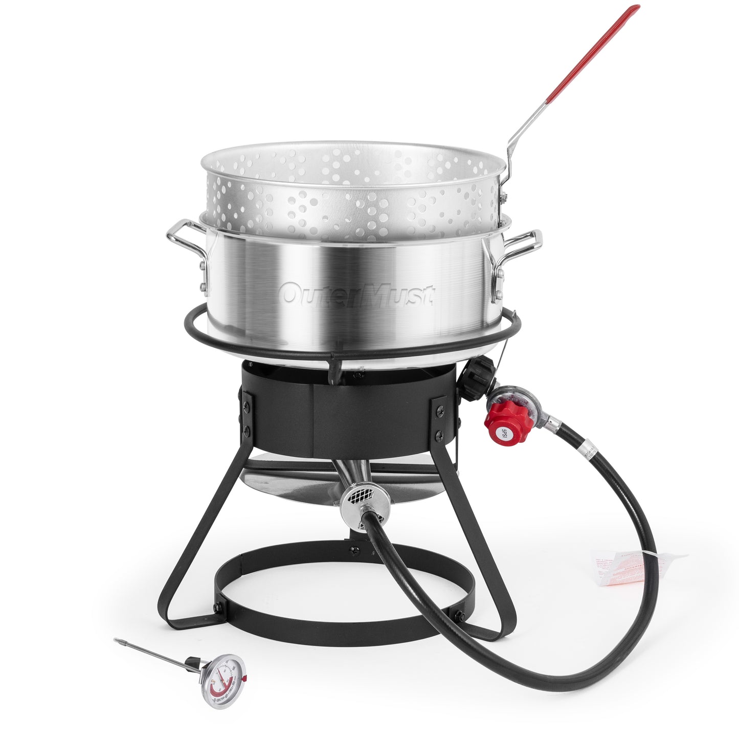 OuterMust Fish and Wing Fryer Kit, 58,000 BTU 11 Qt. Aluminum Deep Fry Pot with Basket and 5 Inches Thermometer for Frying Fish, French Fries