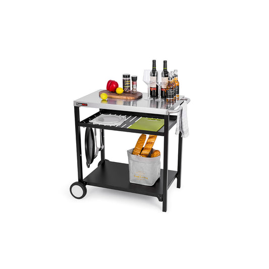 Outdoor Grill Crat with 3-Shelf Dining Table with Wheel and Tool Hooks for BBQ, Garden Cooking