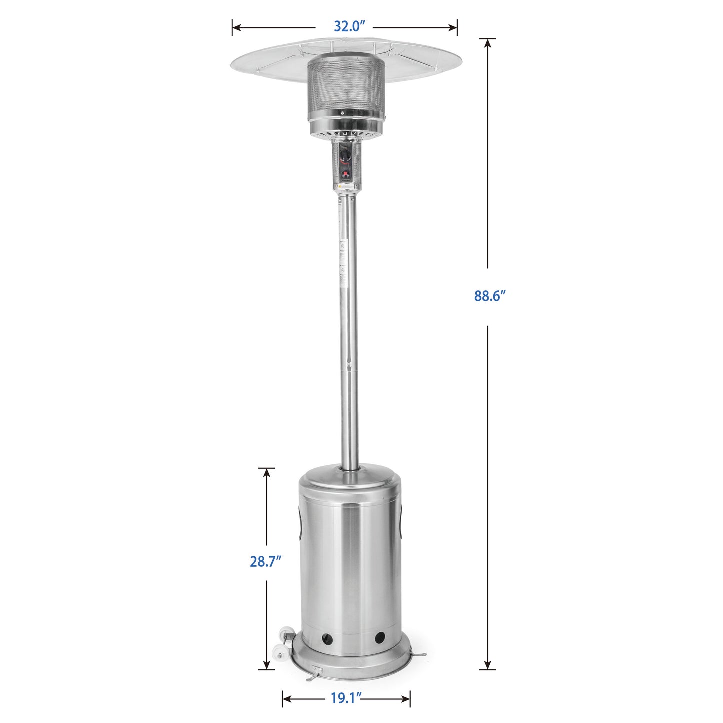 OuterMust Propane Patio Heater 46,000 BTU with Stainless Steel Design and Wheels Ideal for Backyard, Garden