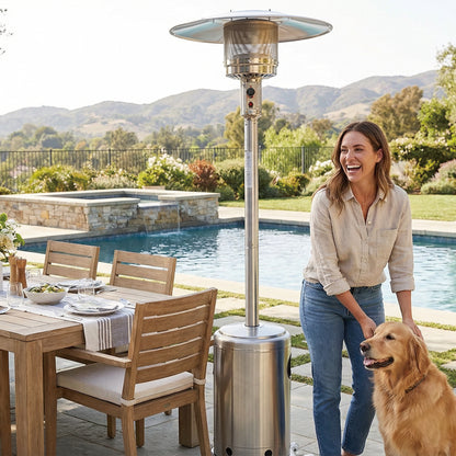 OuterMust Propane Patio Heater 46,000 BTU with Stainless Steel Design and Wheels Ideal for Backyard, Garden